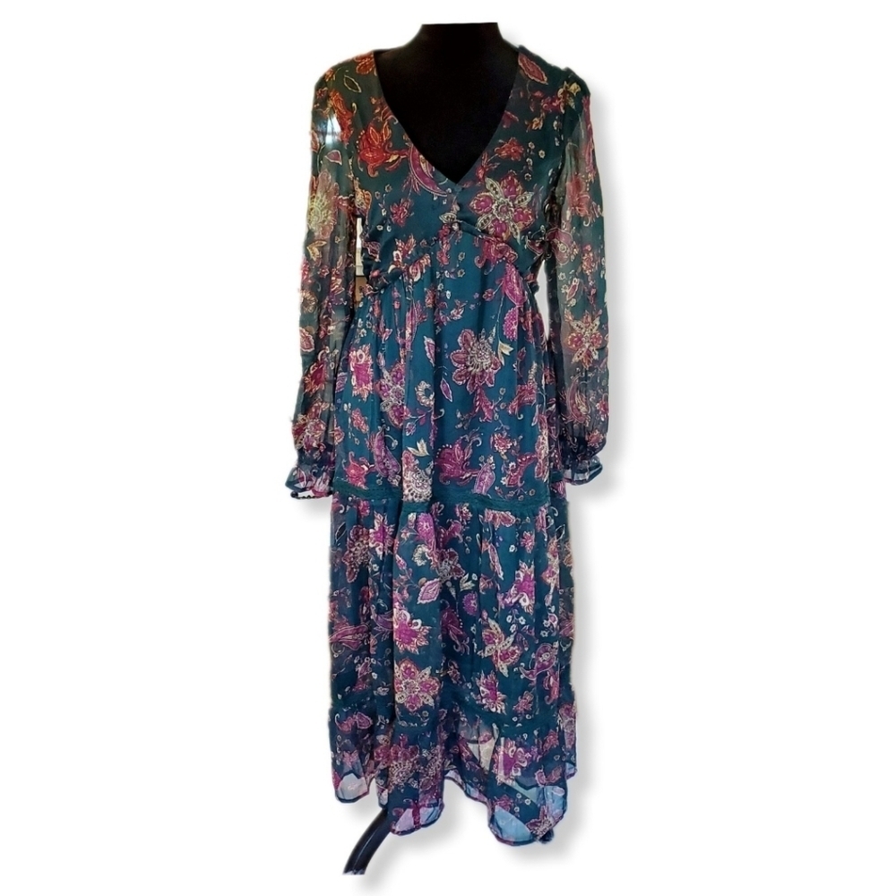 NWT Band of the Free Run the World Pine Paisley Empire Waist Midi Dress Sz S
